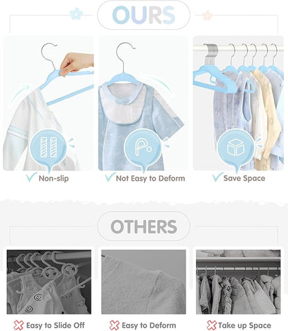 VIS'V Baby Hangers, 11 Inch Velvet Kids Hangers with 6 Pcs Clothes Size Dividers, Infant Toddler Nursery Closet Organization, Non Slip, Blue, 30 Pcs