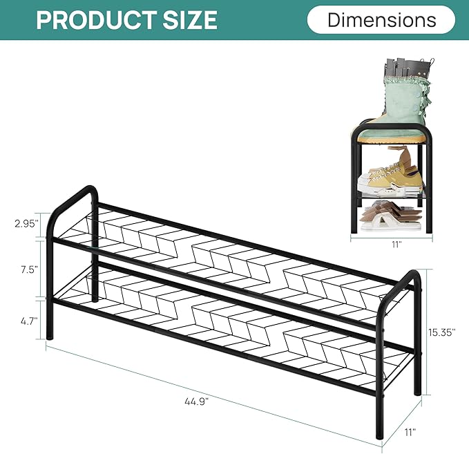 viewcare 2-Tier Shoe Rack for Closet, Extra Long Shoe Rack for Entryway & Garage, Sturdy Metal Construction, Shoe Organizer Holds 9-13 Pairs