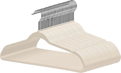 Quality Hangers 50 Pack Slim Plastic Hangers for Clothes - 16.5" Won't Crease Your Clothes, Heavy Duty Non-Velvet Ivory/Beige Hangers 360° Swivel Chrome Hook Non Slip Notches Dresses Coats Shirts