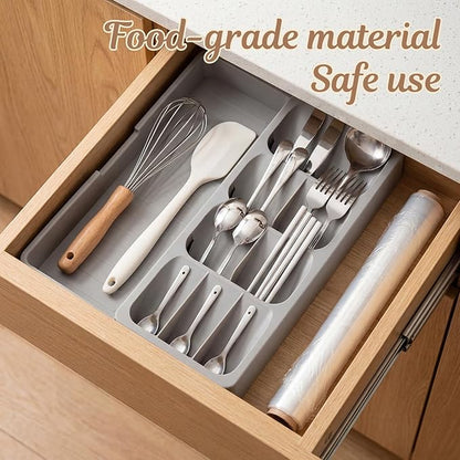 Expandable Silverware Drawer Organizer Tray, Adjustable Utensil Holder for Kitchen Drawers, BPA-Free Plastic Cutlery and Flatware Storage Divider