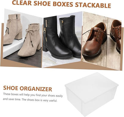 Stackable Shoe Storage Box Thickened Plastic Shoe Organizer with Lid Spacious Sneaker Containers for High Heels Boots and More for Closet Under Bed Storage