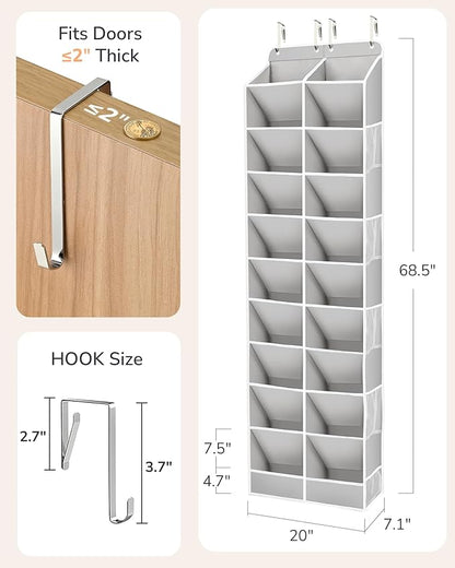 ULG Over The Door Shoe Organizer for Closet Fit 24-32 Pairs with Large Deep Pockets, Narrow Shoe Rack for Door Hanging Boots Storage, Black