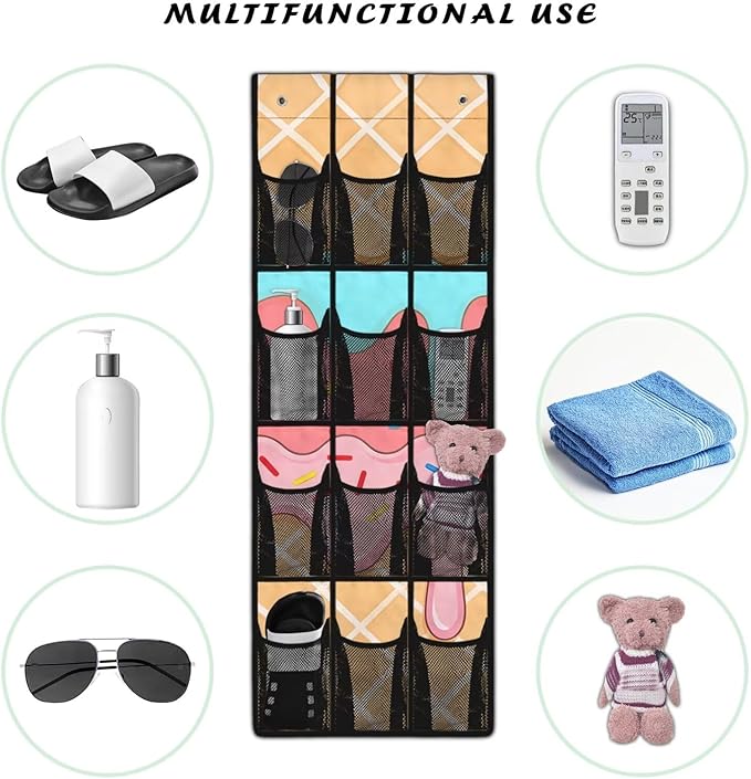 Over the Door Shoe Organizer,Ice Cream Pattern Shoe Organizer Door Hanger,Shoes Hanger Storage Organizer Bag for Bedroom Waterproof Reusable