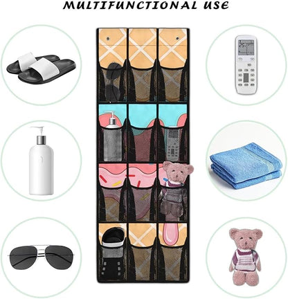 Over the Door Shoe Organizer,Ice Cream Pattern Shoe Organizer Door Hanger,Shoes Hanger Storage Organizer Bag for Bedroom Waterproof Reusable