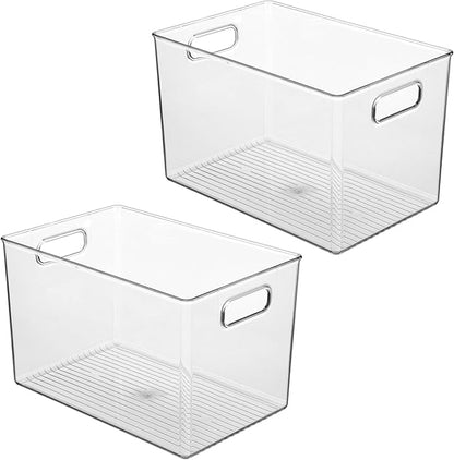 iDesign Storage Bins with Handles - Organizer Bins for Kitchen, Pantry, Bathroom, or Home Office - Set of 2 - Clear