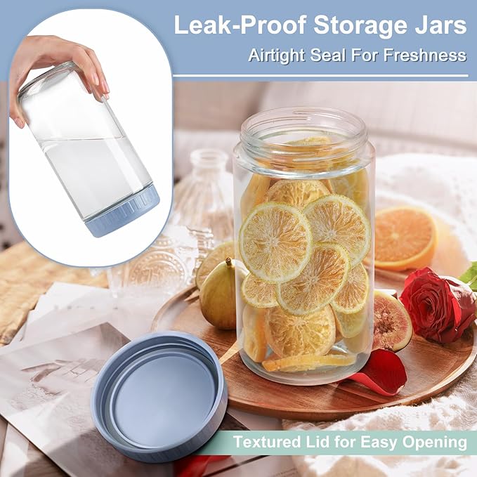 Overnight Oats Containers with Lids, 24oz Wide Mouth Mason Jars with Lids, 9 Pack Glass Jars with Airtight lid for Chia Pudding Yogurt Salad, Meal Prer Oatmeal Jars