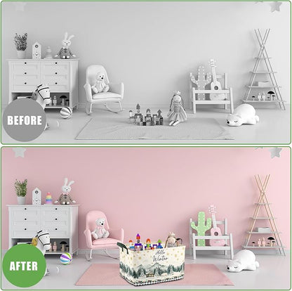 Geelin 3 Pcs Christmas Winter Baskets Wonderland Storage Basket for Gifts Collapsible Waterproof Canvas Xmas Reindeer Storage Bin Organizer with Handles for Book Closet Shelf Nursery Decor