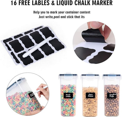 FOOYOO Cereal Containers Storage Set - 3 Piece Airtight Large Dry Cereal Container (135.2oz), BPA Free Dispenser Plastic Cereal Storage Containers with 16 Labels & Pen