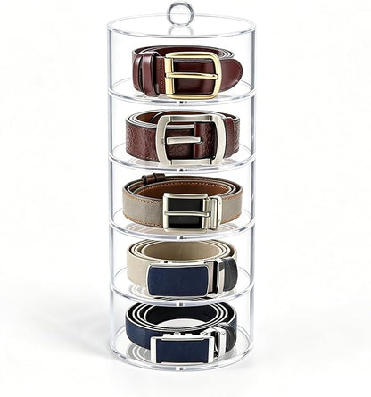 Belt Organizer, 5-Tier Acrylic Belt Storage & Holder for Closet, Clear Acrylic Display Case with Dust Cover for Belts Best Gift for Men And Husband (5-Tier)