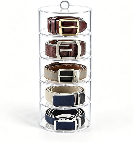 Belt Organizer, 5-Tier Acrylic Belt Storage & Holder for Closet, Clear Acrylic Display Case with Dust Cover for Belts Best Gift for Men And Husband (5-Tier)