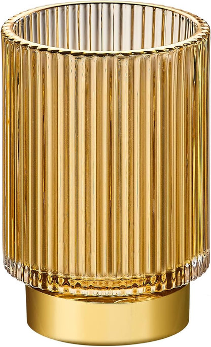 Makeup Brush Holder Organizer,Toothbrush Holders,Desk Pen Pencil Holder,Multifunctional Vintage Glass Brush Cup（L/Gold/A3-7-US）
