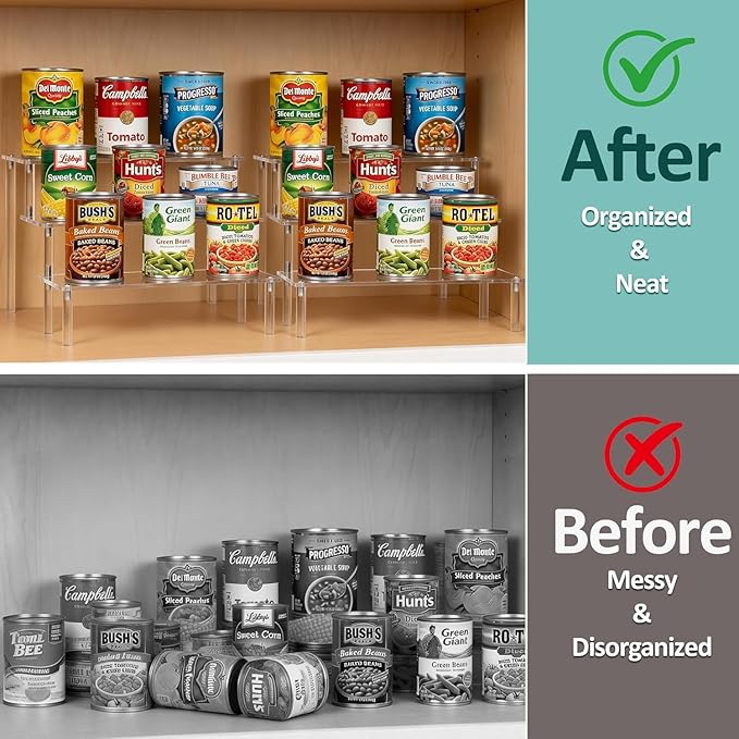 Can Rack Organizer for Pantry, 3-Tier Acrylic Cans Organizer for Pantry, Clear Canned Goods Holders for Kitchen Cabinet, Tiered Soup Can and Canned Food Storage Rack