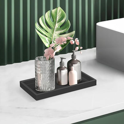 Silicone Bathroom Tray,Shatterproof Small Black Bathroom Tray,High-Grade Silicone Durable Vanity Trays for Bathroom Soap Dispenser Tray Toilet Tank Tray-7.8 * 3.9 in