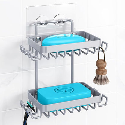 Nieifi Adhesive 2 Tier Bar Soap Holder, Stainless Steel for Shower Wall, Soap Dish for Bathroom, Gray