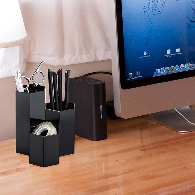 LoveBB Makeup Brush Holder Organizer, 3 Slot Plastic Cosmetics Brushes Pen Storage Solution, Black