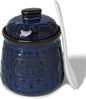 Salt & Pepper Bowl with Lid and Spoon, 10 OZ Ceramic Spices Cellar for Kitchen Counter top, Farmhouse Kitchen Decor (Vintage Blue, 4.3" Label Pepper)