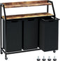 Timberer Laundry Hamper, Laundry Sorter 3 Section, Rolling Laundry Basket with Wheels, 2 Shelves, 3 × 14.5 Gal, Pull-Out and Removable Oxford Fabric Bags, for Laundry Room, Black and Rustic Brown