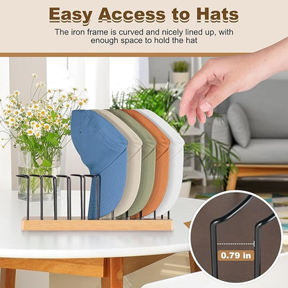 Hat Organizer for Baseball Caps, Wooden Tabletop Hat Rack Holder for 10 Hats Hat Display Stand for Closet Organizers and Storage Natural 1 Pack