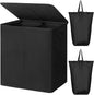 WOWLIVE 140L Double Laundry Hamper with Lid and Removable Laundry Bags, Large Dirty Clothes Hamper 2 section Collapsible Laundry Basket Dorm Room Storage for Bedroom, Bathroom, College,Black