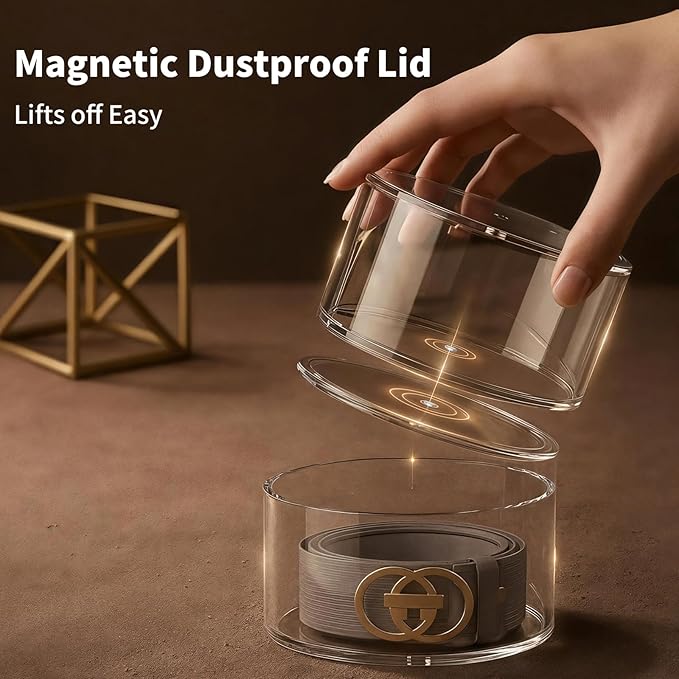 Belt Organizer for Closet Storage: Clear Acrylic 8-Layer Stackable Belt Box, Space-Saving Neat Case Holder