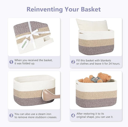 ECDYQXVU Cotton Rope Storage Basket, 15x10x9 Inches, Woven Basket for Shelves, Clothes, Towels, Books, and Laundry, Rainbow (3 Pack)