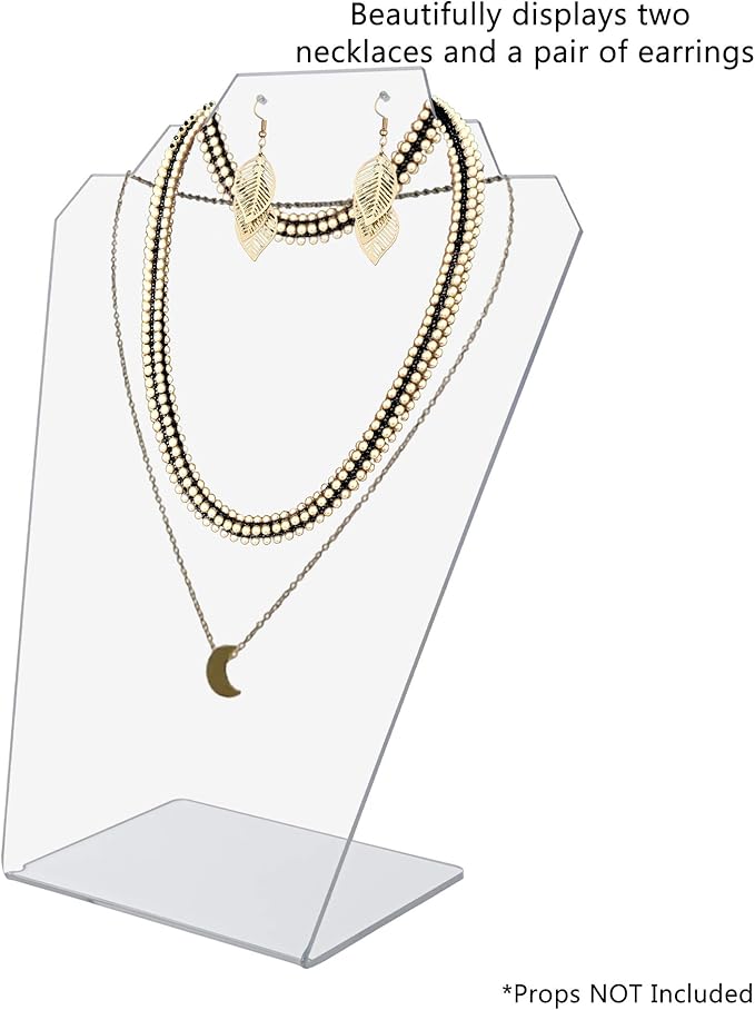 Marketing Holders 4 Pack Long Necklace Jewelry Holder Clear Acrylic Slant Back 6.75" x 9.5" for Multiple Bracelets Use at Online Retailers Boutiques Gift Shops Trade Show Vendors