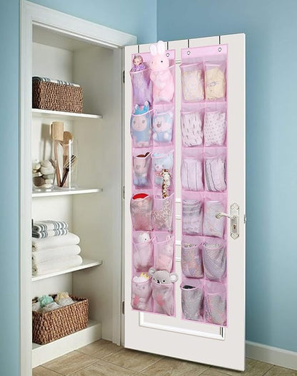 MISSLO Over The Door Shoe Organizer 12 Large Mesh Pockets Hanging Narrow Closet Door, Baby Hanging Shoe Rack Kids Closet Storage bags for Girl Women Men Toddler Nursery, Pink, 2 Pack