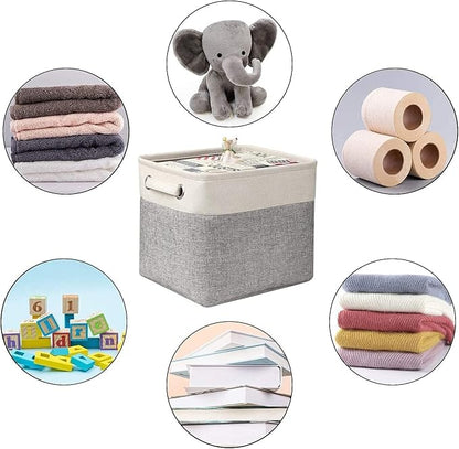Foldable Storage Bin Collapsible Basket 12" x 10" x 9.5" Cube Storage Organizer Bins with Dual Carry Handles for Home Closet Shelves Drawers Organizer, Set of 3, Grey