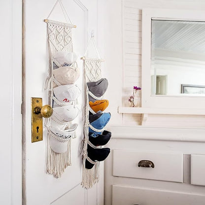 jontell Boho Baseball Cap Hanger-1 Pack-Macrame Hat Organizer for Ball Caps Holder Over Door, Hat Rack for Wall, Cap Rack for Decoration and Display, Boho Handmade Cap Display