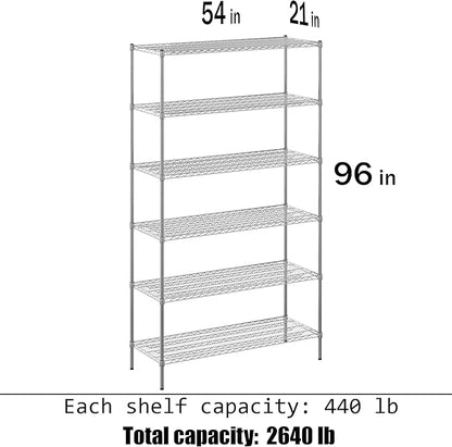 21" Deep x 54" Wide x 96" Height Wire Shelving Kit | 6-Tier | NSF Commercial Storage Rack Unit