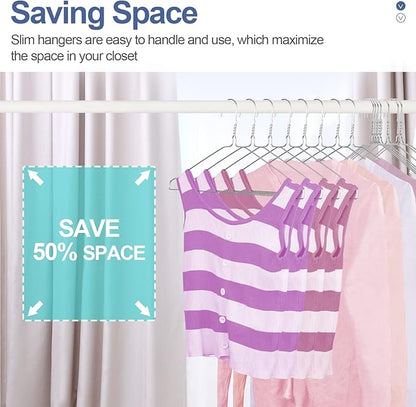 SPECILITE Wire Hangers 50 Pack, Metal Wire Clothes Hanger Bulk for Coats, Space Saving Metal Hangers Non Slip 16.7 Inch Ultra Thin, for Standard Size Suits, Shirts, Pants, Skirts