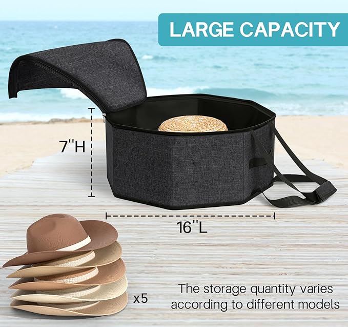 SLEEPING LAMB Hat Box for Travel and Storage, Collapsible Cowboy Cap Organizer for Closet with Handles, Hat Boxes for Men and Women Storage Large Cap Case Carrier with Cardbord, Black