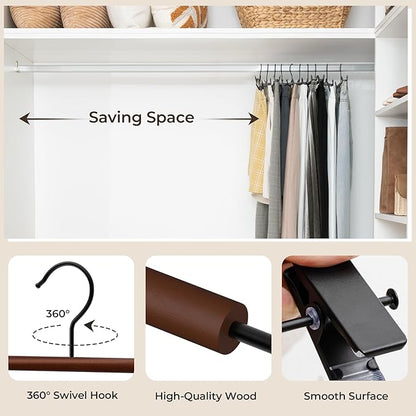 StorageWorks Pants Hangers with Clips, Wooden Clothes Hanger for Skirts, Jeans, Shorts, 10 Pack, Walnut Color