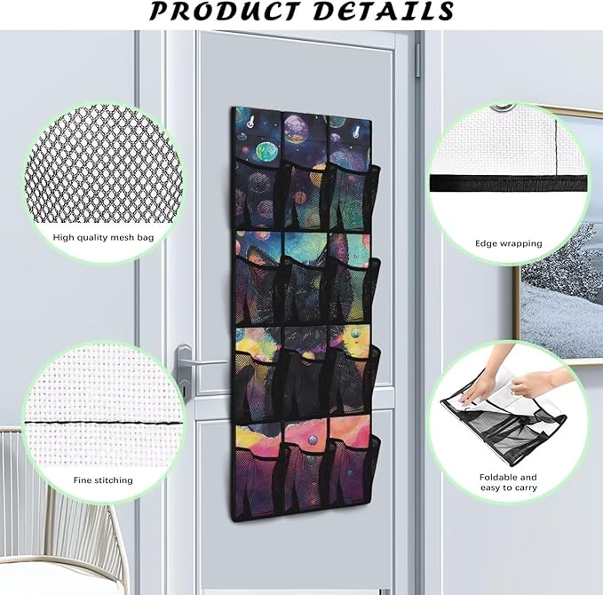 Cat Over the Door Shoe Organizer Space Saving Hanging Shoe Rack Holder with 12 Pockets Large Capacity Behind the Door Storage for Classrooms, Bedrooms, Dormitories
