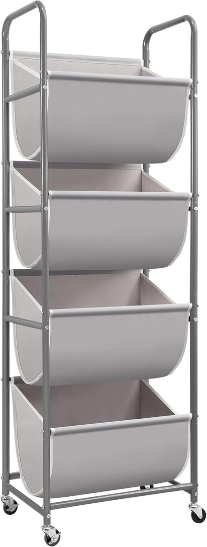 STORAGE MANIAC Vertical Rolling Laundry Hamper, 4 Section Laundry Sorter with Wheels and 2 Breaks, 4-tier Laundry Baskets for Small Space, Dorm, Laundry Room, Closet, Bathroom, Gray 4-tier
