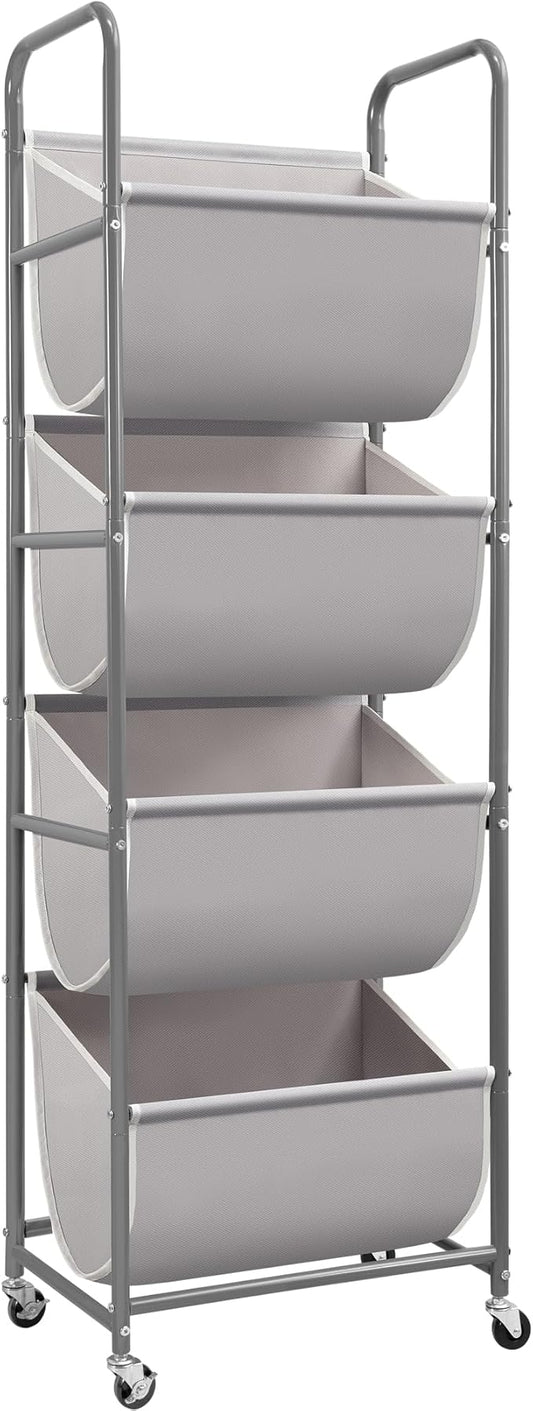 STORAGE MANIAC Vertical Rolling Laundry Hamper, 4 Section Laundry Sorter with Wheels and 2 Breaks, 4-tier Laundry Baskets for Small Space, Dorm, Laundry Room, Closet, Bathroom, Gray 4-tier