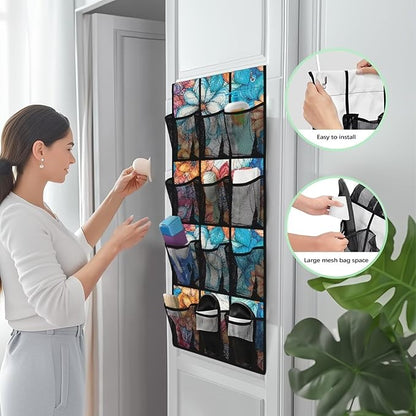 Bohemian Over The Door Shoe Organizer Space Saving Foldable Hanging Storage Holder 12 Mesh Pockets for Kitchen, Office, Dorm Rooms
