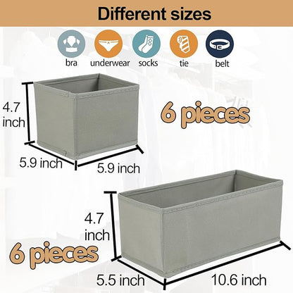 Fordonral Drawer Organizer Clothes, Foldable Fabric Dresser Organizer Closet Organizers and Storage Box for Underwear,Folded Clothes,Baby Clothing,Socks,Bra,Towels,Ties(6M+6S,Gray)
