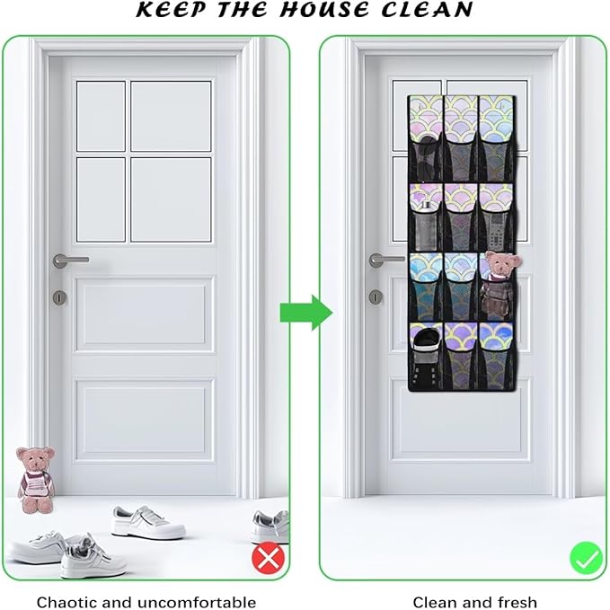 Scales Behind Door Shoes Hang Holder Rack,Storage for Small Spaces,Shoes Hanger Storage Organizer Bag for Bedroom Unique Print