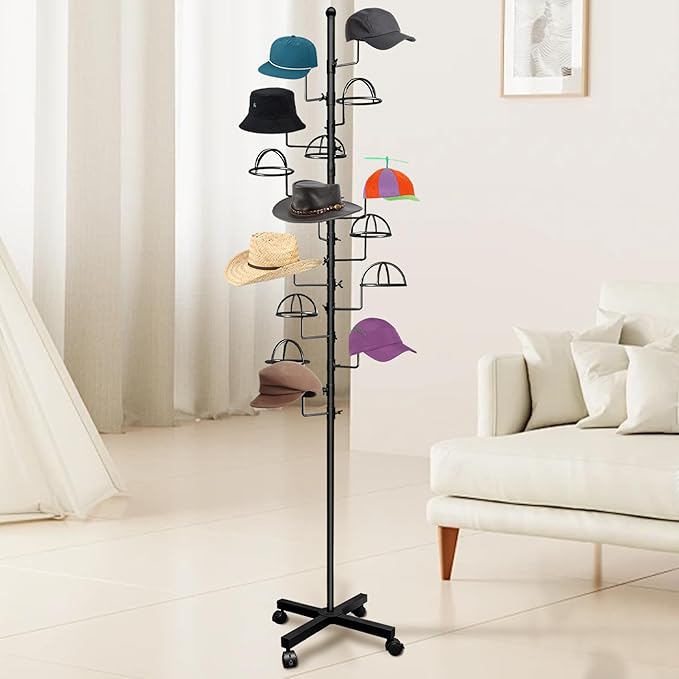 Montex Hat Rack Stand 15 Hooks, Hat Display Stand Metal, Hat Display for Stores, 15 Customisable Circular Hooks