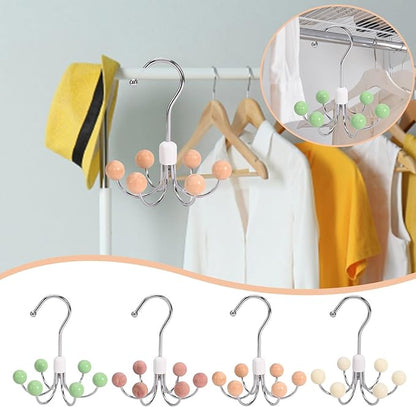 6-Wooden Balls Space Saving Hangers, Multipurpose 360° Swivel Hanger for Closet, Rotatable Wardrobe Hooks, Hanging Holder Organizer for Purse, Belt, Scarf, Bra, Hat and Tie Storage (Pink)