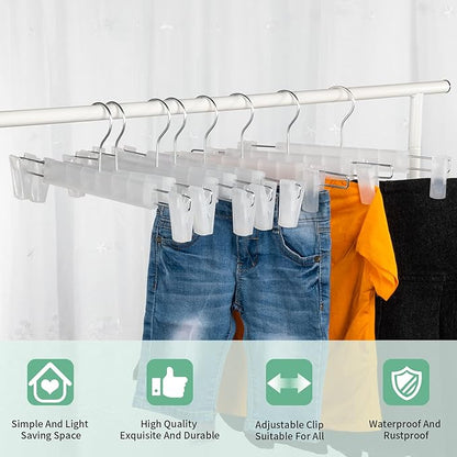 Skirt Hangers, Pants Hangers with Clips，360 ° Swivel Hooks Space Saving Hangers for Pants, Skirts, Clothes, Jeans (30 Pack, Translucent)