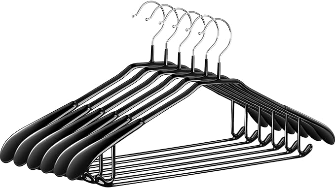 Titiroba YJ-02-H-6 Hanger, Suit, Coat, Jacket, Non-Slip, Non-Slip, Non-Slip, Non-Slip, Non-Slip, Stylish, Set of 6, Black