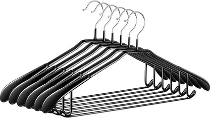 Titiroba YJ-02-H-6 Hanger, Suit, Coat, Jacket, Non-Slip, Non-Slip, Non-Slip, Non-Slip, Non-Slip, Stylish, Set of 6, Black