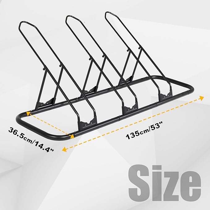 CyclingDeal Bicycle Floor Parking Rack Stand - for Mountain MTB Road Bike - Indoor Home Garage Storage - Adjustable for 3 Fat Bikes