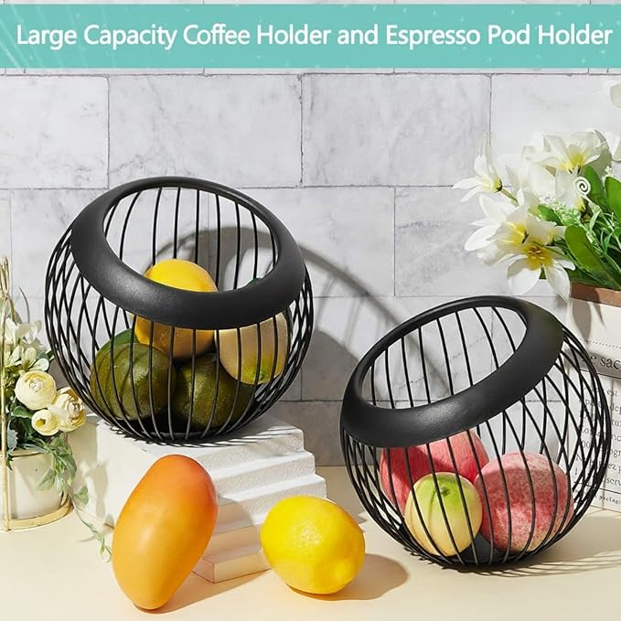 Patelai 2 Pieces Coffee Pods Holder K Pods Holder Large Capacity Coffee Pod Baskets Stainless Steel Cup Organizer Sturdy for Espresso Capsule Pot Storage Metal Wire Fruit Bowl Snack Storage(Black)