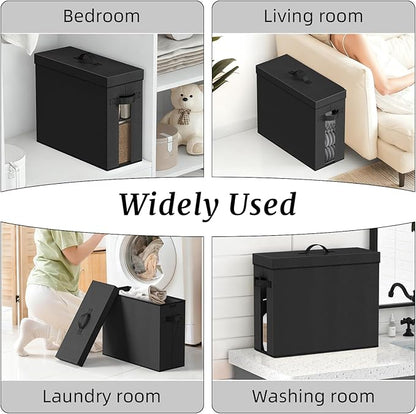 NAMTSO Bathroom Toilet Paper Storage with Lid - for Up to 12 Rolls | Storage Bins with Lids for Towel or Yarn | Free Standing | Foldable | Moisture Resistant | Clear Plastic Window | Black | 1 Pack