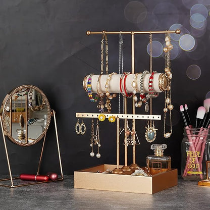 Jewelry Organizer Stand 3 Tier Hanging Jewelry Organizer for Earring Necklace Bracelet Holder Jewelry Ring Perfume Organizer Box Holder Storage (3-Tier Gold)……
