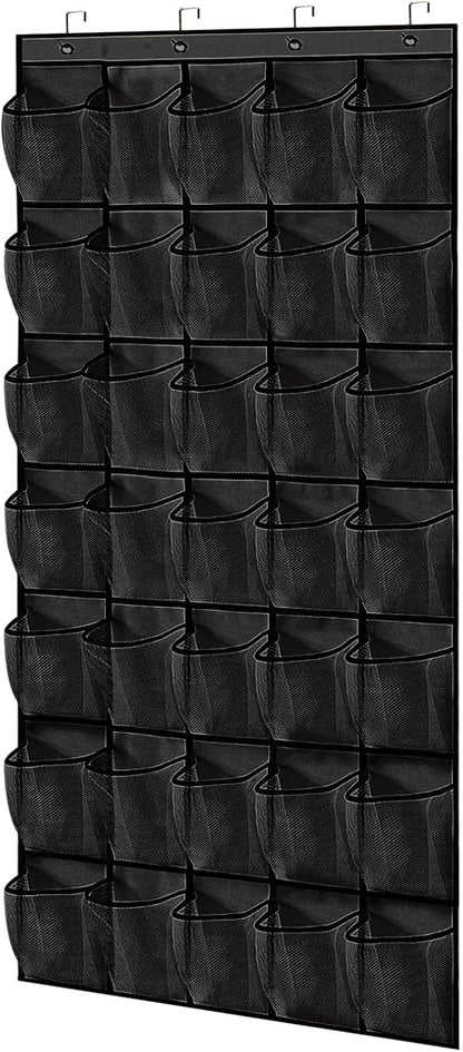 35 Pocket Black Over the Door Shoe Organizer, Reusable Breathable Large Mesh Bag Men's & Women's Sneaker Organizer, for Hanging Shoe