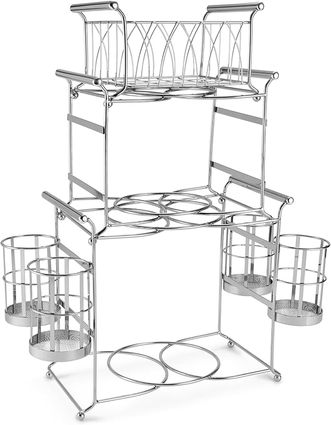 Sorbus Buffet Caddy — 7-Piece Stackable Set Includes Plate, Napkin, and Silverware Holder, 3-Tier Detachable Tabletop Organizer Ideal for Kitchen, Dining, Entertaining, Parties, Thanksgiving (Silver)